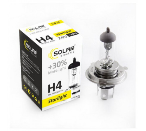 Автолампа SOLAR H4 24V 75/70W P43t-38 Starlight+30 (2404)