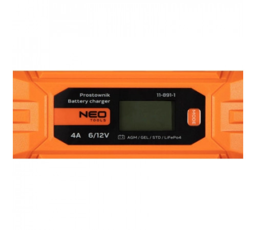 Зарядное устройство для автомобильного аккумулятора Neo Tools 4A/70Вт, 3-120Ah, для кислотних/AGM/GEL (11-891)
