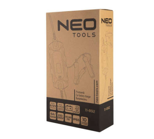 Зарядний пристрій для автомобільного акумулятора Neo Tools 6А/100Вт, 3-150Ач, для кислотних/AGM/GEL (11-892)