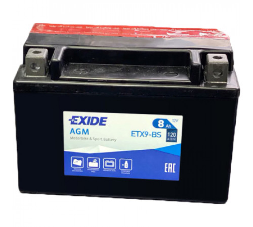 Аккумулятор автомобильный EXIDE AGM 8Ah (+/-) (120EN) (ETX9-BS)