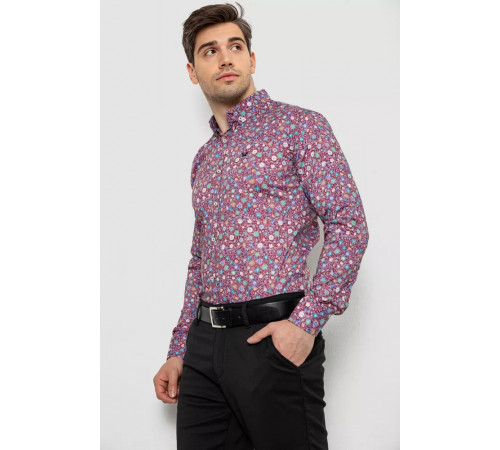 Рубашка мужская с принтом, цвет бордовый, 214R2699