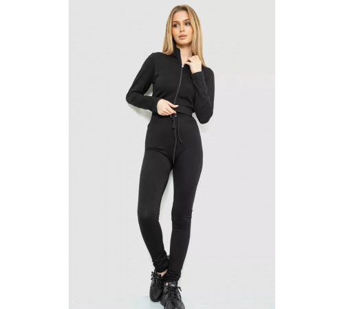 Костюм жіночий в рубчик, колір чорний, 244R14302