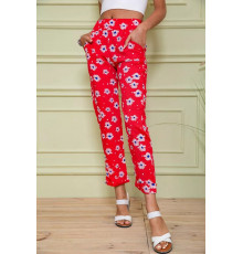 Женские бриджи на резинке, красного цвета в принт, 172R66