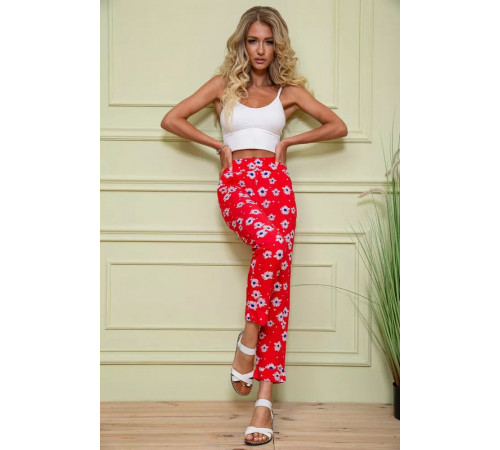 Женские бриджи на резинке, красного цвета в принт, 172R66