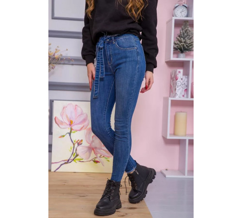 Женские джинсы с поясом, синего цвета, 164R089.