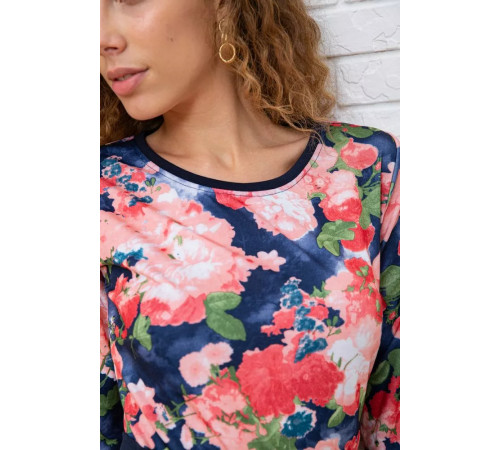 Квітчаста сукня з поясом, синього кольору, 167R161-1