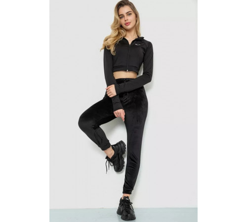 Спорт штани жіночі велюрові, колір чорний, 244R5571
