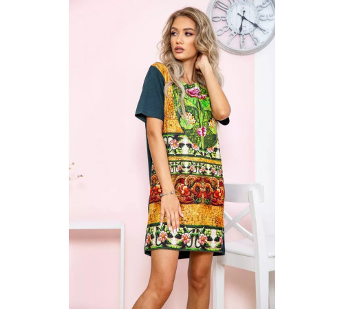 Жіноча сукня вільного крою, зеленого кольору з принтом, 167R072