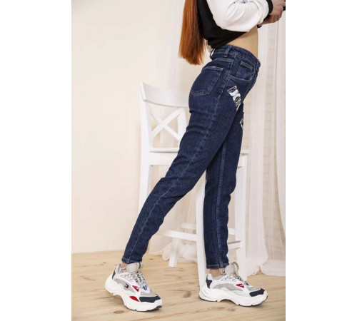 Женские прямые джинсы, темно-синего цвета с принтом, 164R1024-5.