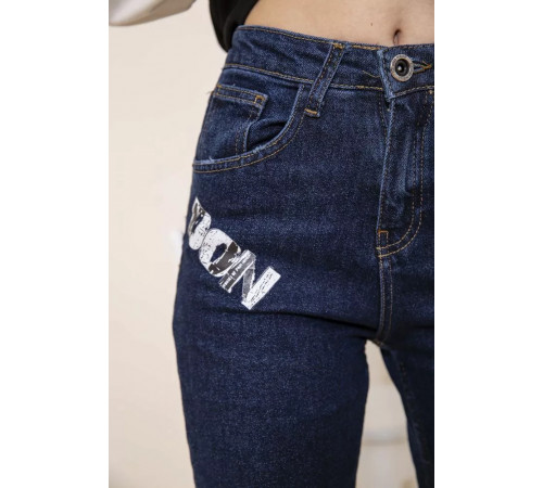 Женские прямые джинсы, темно-синего цвета с принтом, 164R1024-5.