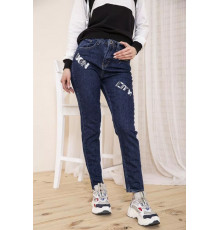 Женские прямые джинсы, темно-синего цвета с принтом, 164R1024-5.