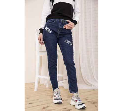 Женские прямые джинсы, темно-синего цвета с принтом, 164R1024-5.