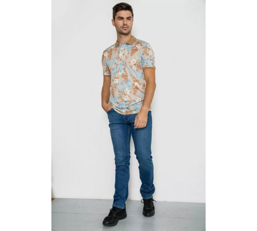 Поло чоловіче з принтом, колір бежево-блакитний, 247R315