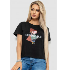 Футболка жіноча з принтом, колір чорний, 221R3016