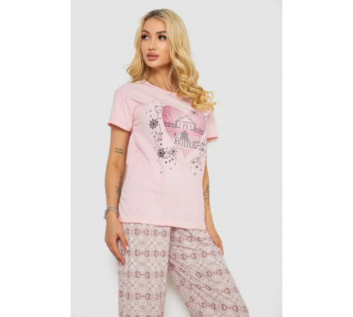 Жіноча піжама з принтом, колір рожевий, 243R3338