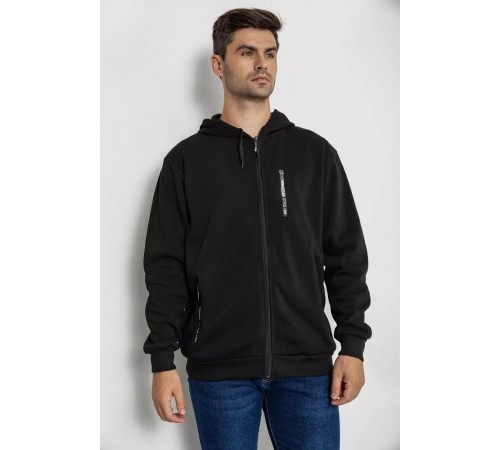 Кофта мужская на флисе с капюшоном 244R2563, цвет Черный Кофта мужская на флисе с капюшоном 244R2563, цвет Черный