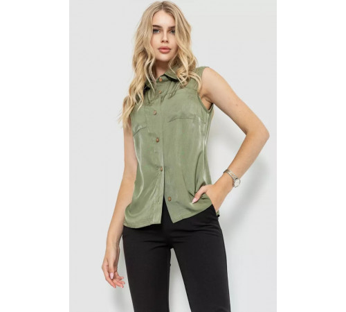 Блуза без рукавів однотонна, колір хакі, 102R068-4