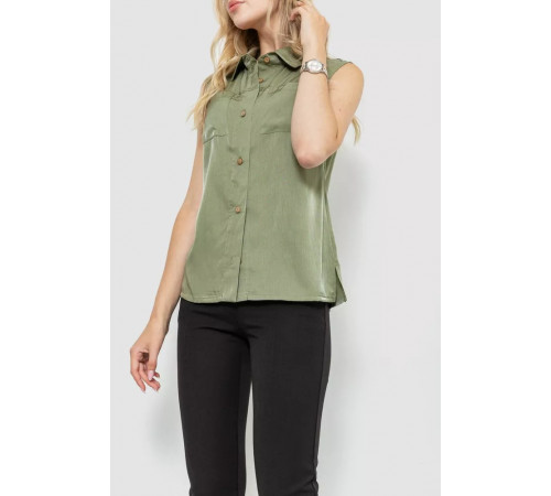 Блуза без рукавів однотонна, колір хакі, 102R068-4