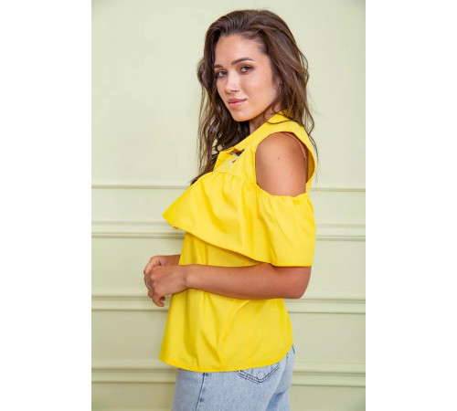 Ошатна блуза з рюшею, жовтого кольору, 172R23-1