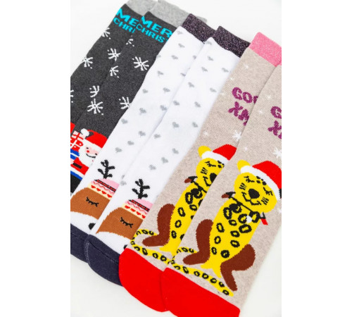 Комплект жіночих шкарпеток новорічних 3 пари, колір бежевий, білий, темно-сірий, 151R266