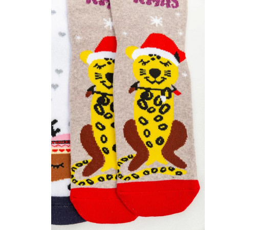 Комплект жіночих шкарпеток новорічних 3 пари, колір бежевий, білий, темно-сірий, 151R266