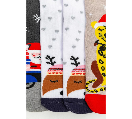 Комплект жіночих шкарпеток новорічних 3 пари, колір бежевий, білий, темно-сірий, 151R266