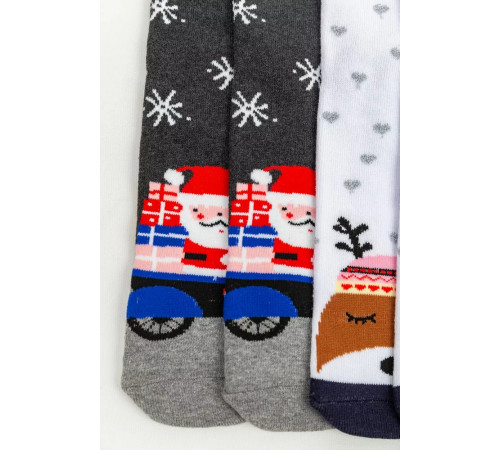 Комплект жіночих шкарпеток новорічних 3 пари, колір бежевий, білий, темно-сірий, 151R266