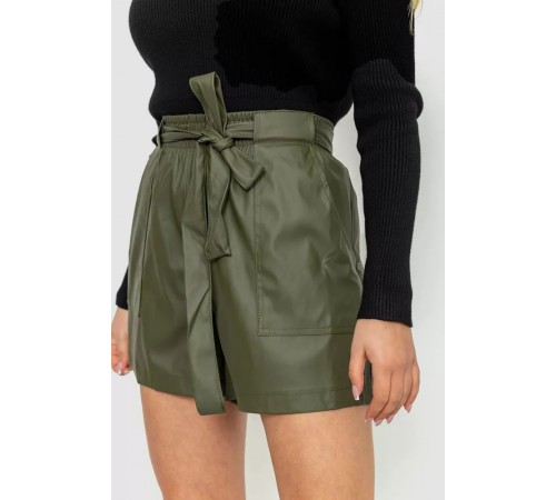 Шорты женские из экокожи, цвет хаки, 102R295-1 Шорты женские из экокожи, цвет хаки, 102R295-1