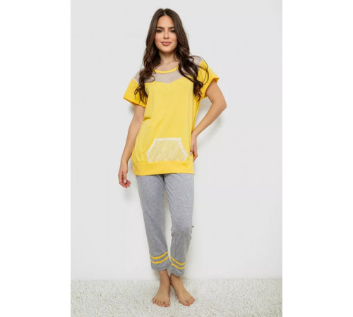 Піжама жіноча з принтом, колір жовтий, 243R1600-032