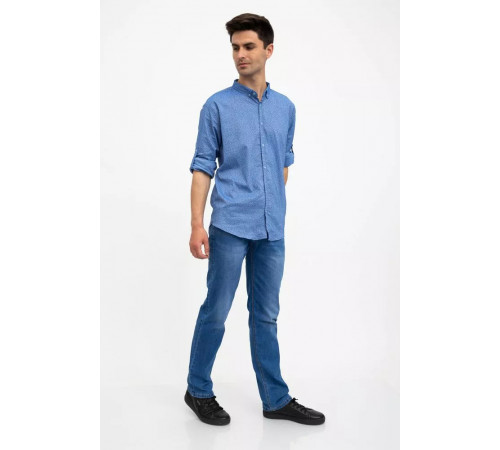 Стильная мужская рубашка, голубая с принтом, 511F016