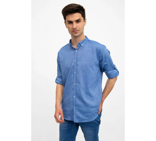 Стильная мужская рубашка, голубая с принтом, 511F016