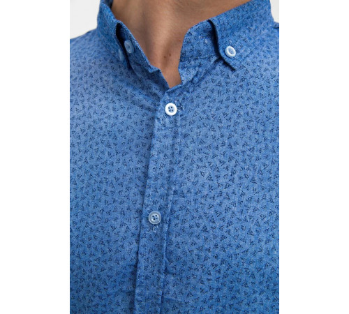 Стильная мужская рубашка, голубая с принтом, 511F016