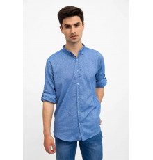 Стильная мужская рубашка, голубая с принтом, 511F016