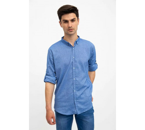 Стильная мужская рубашка, голубая с принтом, 511F016