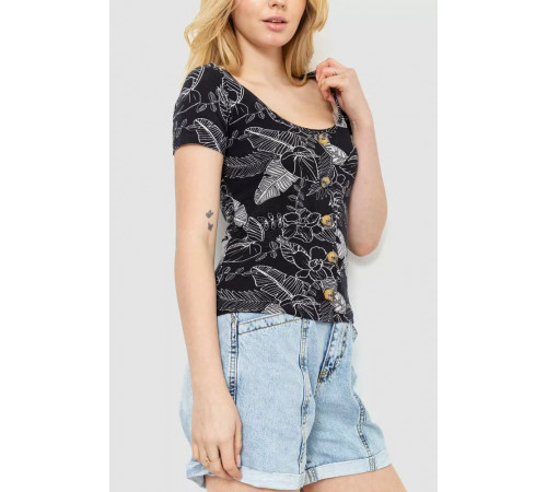Футболка-топ жіноча з принтом, колір чорний, 244R044
