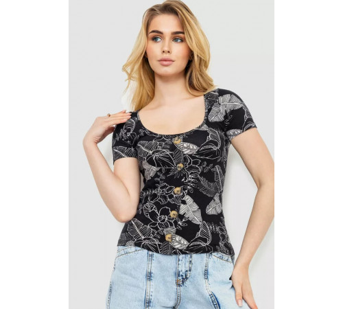 Футболка-топ жіноча з принтом, колір чорний, 244R044