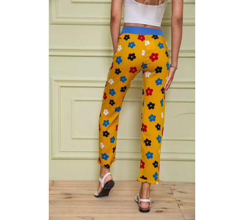 Летние женские брюки, горчичного цвета в принт, 172R064