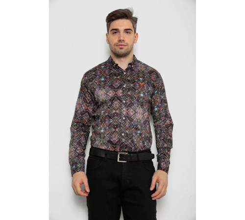 Рубашка мужская с принтом, цвет коричневый, 214R2684