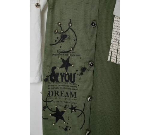 Кардиган в комплекте с лонгсливом для девочек, цвет хаки, 247R0565