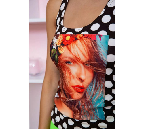 Чорна жіноча майка в горох, з принтом, 167R231