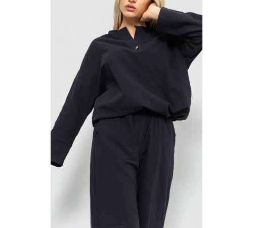 Костюм жіночий вільного крою жатка, колір чорний, 115R0530