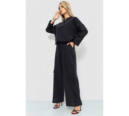 Костюм жіночий вільного крою жатка, колір чорний, 115R0530