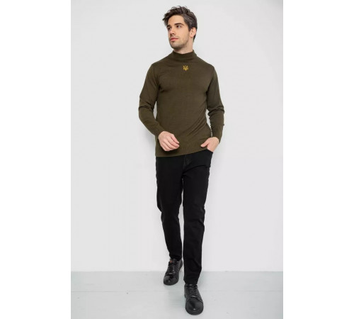 Светр чоловічий однотонний з вишивкою тризуб, колір хакі, 161R009