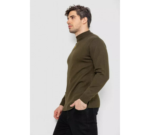 Светр чоловічий однотонний з вишивкою тризуб, колір хакі, 161R009