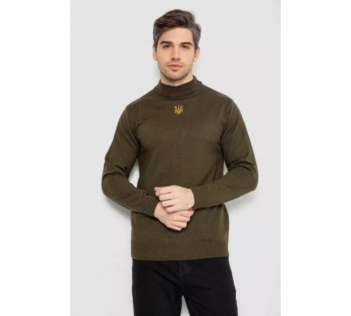Светр чоловічий однотонний з вишивкою тризуб, колір хакі, 161R009