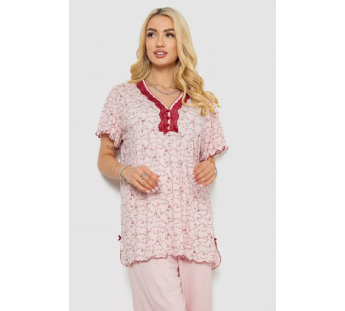 Піжама жіноча з принтом, колір рожевий, 243R7081