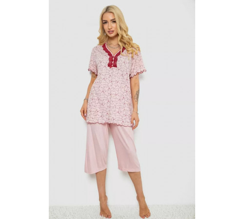 Піжама жіноча з принтом, колір рожевий, 243R7081
