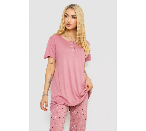 Піжама жіноча з принтом, колір пудровий, 243R7025-1