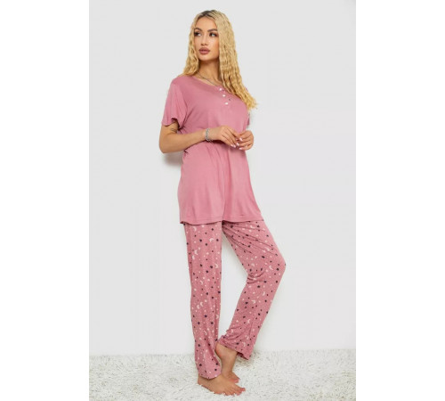 Піжама жіноча з принтом, колір пудровий, 243R7025-1