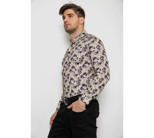 Сорочка чоловіча з принтом, колір бежевий, 214R1046